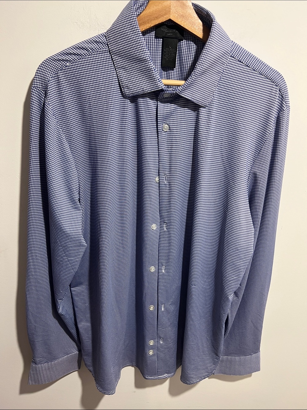 Magaschoni Men's Blue Micro-Check Button-Down Shirt